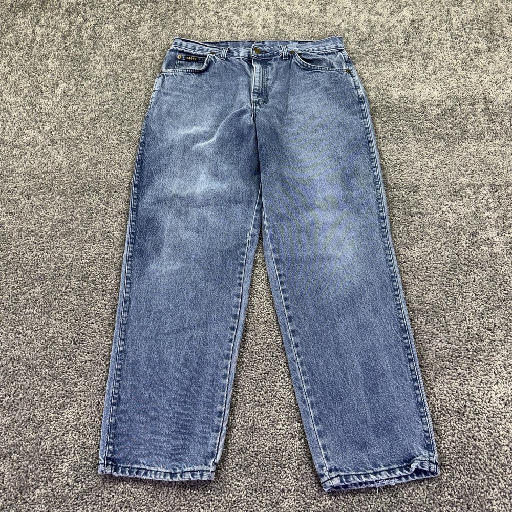 Vtg H.I.S Jeans Mens 34x30 Blue Relaxed Straight Denim Medium Wash Logo Casual